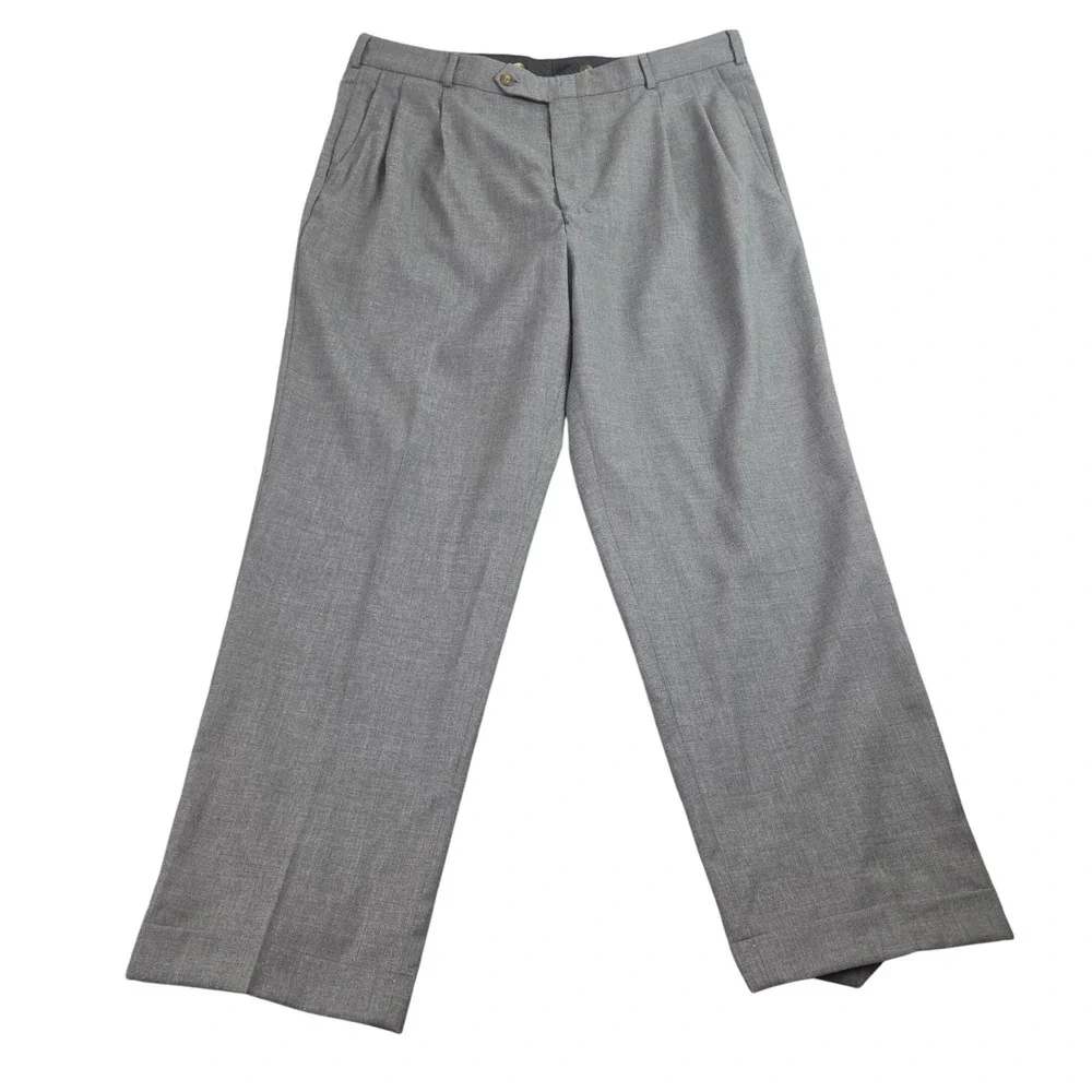 Lands End Dress Pants Mens 37 Gray 100% Wool Pleated Office Professional Career